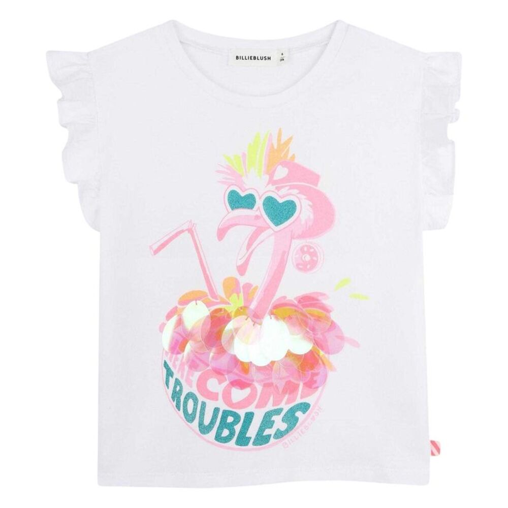 Billieblush Girls Flamingo T-Shirt / White